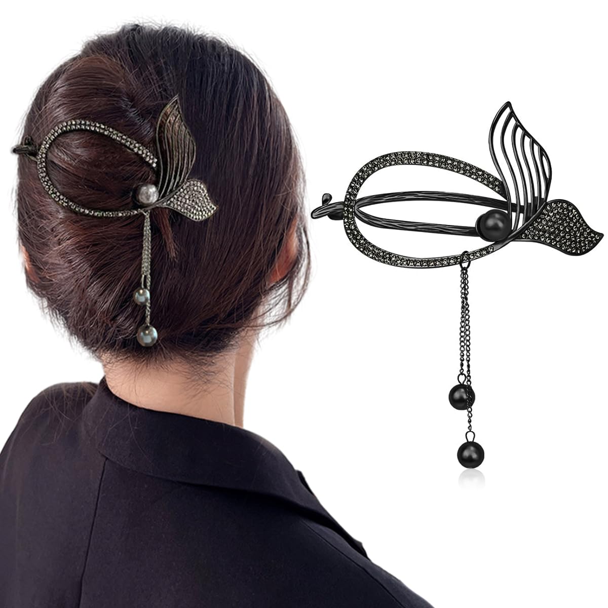 PALAY® Hair Clip, Tassle Mermaid Tail Banana Clips for Women, Alloy Hair Bun Accessories Hairstyle Twist Hair Barrette, Elegant Non Slip Jaw Hair Claws for Lady Girls- Black PALAY® Hair Clip, Tassle Mermaid Tail Banana Clips for Women, Alloy Hair Bun Accessories Hairstyle Twist Hair Barrette, Elegant Non Slip Jaw Hair Claws for Lady Girls- Black